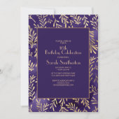Invitation Feuilles d'or violet élégant 16e anniversaire (Devant)