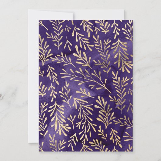 Invitation Feuilles d'or violet élégant 16e anniversaire (Dos)