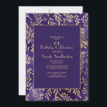 Invitation Feuilles d'or violet élégant 16e anniversaire<br><div class="desc">Elégant et élégant violet profond avec feuilles or Sweet 16 anniversaire invitation pour les filles. Contactez-nous pour obtenir de l'aide sur la personnalisation ou pour demander des produits correspondants.</div>