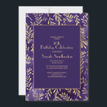 Invitation Feuilles d'or violet élégant 16e anniversaire<br><div class="desc">Elégant et élégant violet profond avec feuilles or Sweet 16 anniversaire invitation pour les filles. Contactez-nous pour obtenir de l'aide sur la personnalisation ou pour demander des produits correspondants.</div>