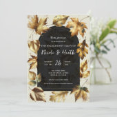 Invitation Feuilles dorées Abricot beige et noir Engagement a (Debout devant)