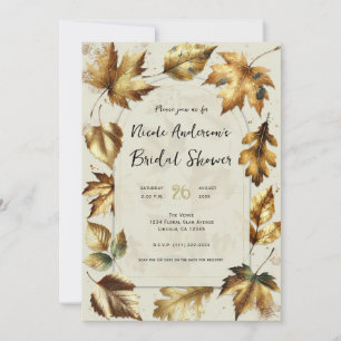 Invitation Feuilles dorées Abricot beige Glam Automne Enterre