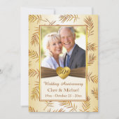 Invitation Feuilles dorées, cœur 50e anniversaire de mariage (Devant)