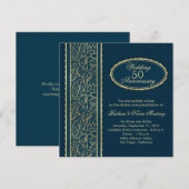 Invitation Feuilles dorées sur 50e anniversaire de mariage bl (Devant / Derrière)