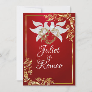 Invitation Feuilles du coeur et de l'or sur Crimson Red