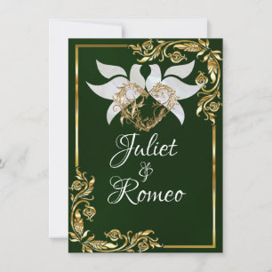Invitation Feuilles du coeur et de l'or sur Emerald Green