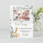 Invitation Feuilles élégants avec girafe et jouets (Debout devant)