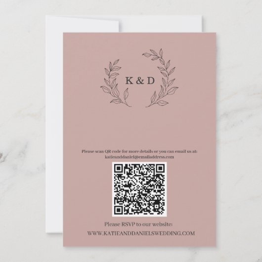 Invitation Feuilles élégants Lilac Purple QR Code Mariage (Dos)