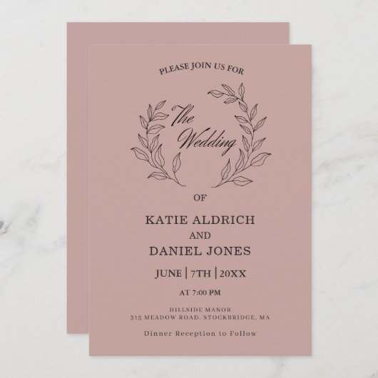 Invitation Feuilles élégants Lilac Purple QR Code Mariage (Devant / Derrière)