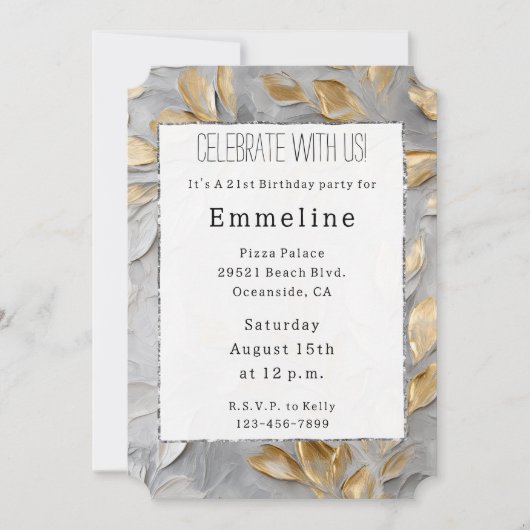 Invitation Feuilles en or gris argent (Devant)