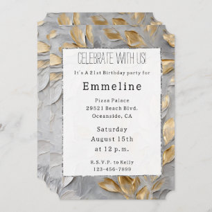 Invitation Feuilles en or gris argent