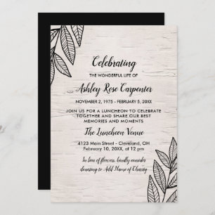 Invitation Feuilles et Birch - Célébration de la vie