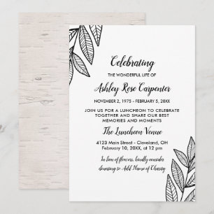 Invitation Feuilles et calligraphie Célébration de la vie