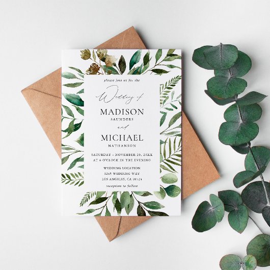 Invitation Feuilles et Eucalyptus Mariage rustique