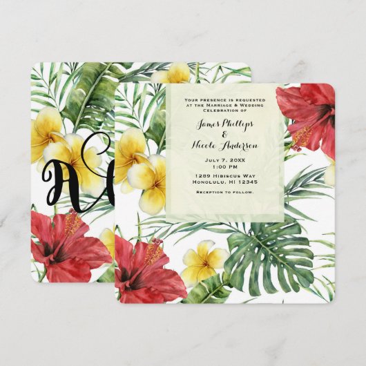 Invitation Feuilles et Fleurs de Botanique Tropicale Florale (Devant / Derrière)