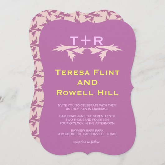 Invitation feuilles et monogramme (Devant / Derrière)