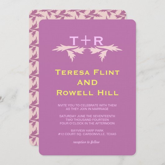 Invitation feuilles et monogramme (Devant / Derrière)