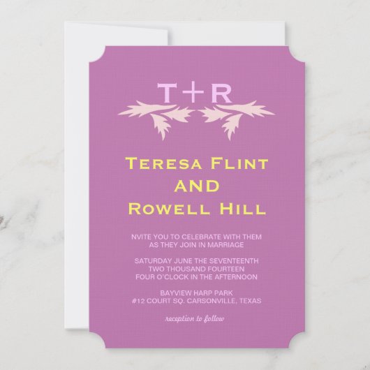 Invitation feuilles et monogramme (Devant)