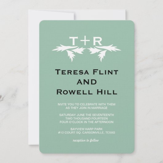 Invitation feuilles et monogramme (Devant)