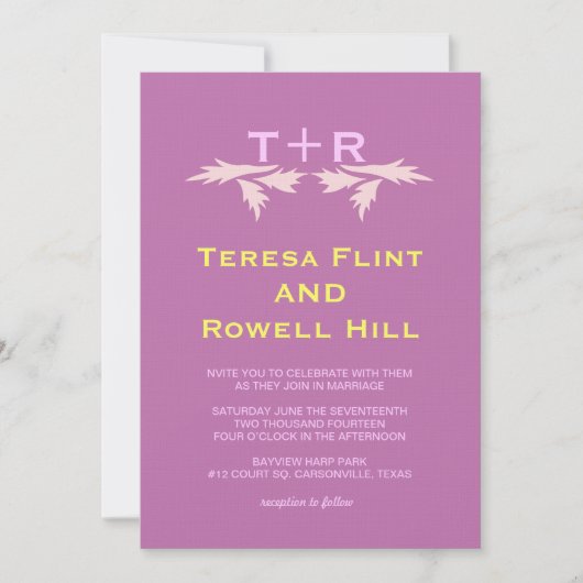 Invitation feuilles et monogramme (Devant)