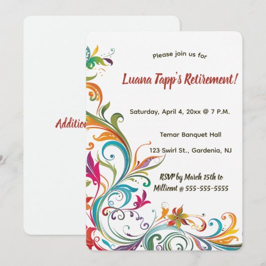 Invitation Feuilles et volutes modifiables (Devant / Derrière)