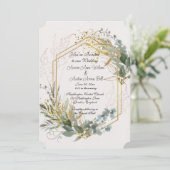 Invitation Feuilles Eucalyptus avec Accents Or et Cadre (Debout devant)