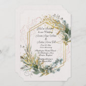 Invitation Feuilles Eucalyptus avec Accents Or et Cadre (Devant / Derrière)