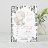Invitation Feuilles Eucalyptus Baby shower fille (Debout devant)