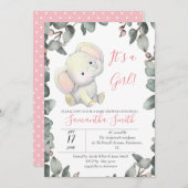 Invitation Feuilles Eucalyptus Baby shower fille (Devant / Derrière)