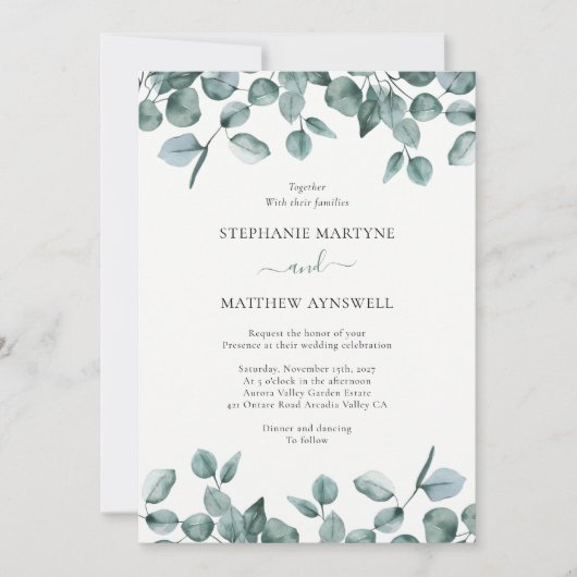 Invitation Feuilles Eucalyptus Mariage moderne (Devant)