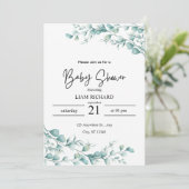 Invitation Feuilles eucalyptus, tons neutres, baby shower (Debout devant)