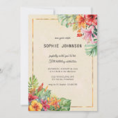 Invitation Feuilles exotiques et anniversaire de fleurs (Devant)