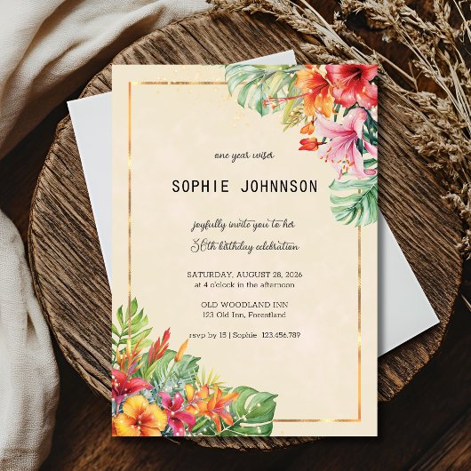 Invitation Feuilles exotiques et anniversaire de fleurs