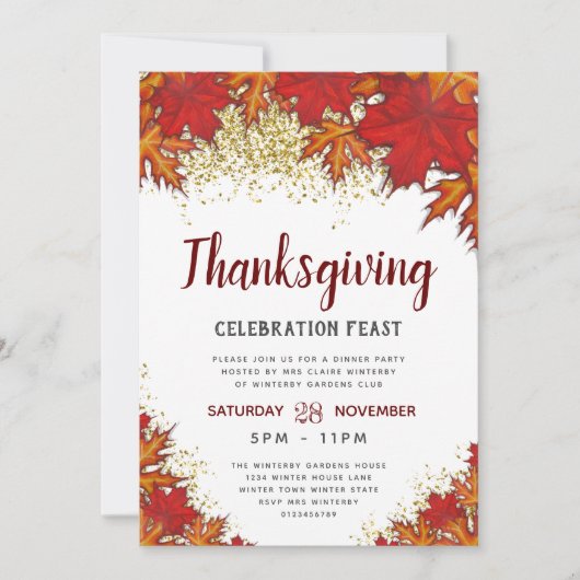 Invitation Feuilles | Fête de Thanksgiving (Devant)