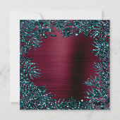Invitation Feuilles Florales Tropicales Cadre Paillettes Bleu (Dos)
