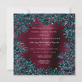 Invitation Feuilles Florales Tropicales Cadre Paillettes Bleu (Devant)