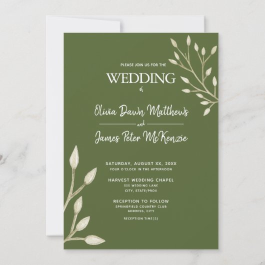 Invitation Feuilles forestiers, Verdure, Mariage (Dos)