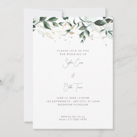 Invitation Feuilles modernes et vignes Mariage blanc (Devant)