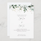 Invitation Feuilles modernes et vignes Mariage blanc (Devant / Derrière)