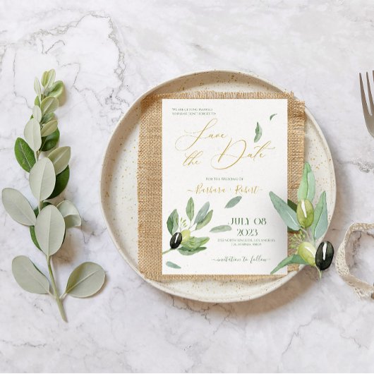 Invitation Feuilles Olive Toscane Chic-Sauver La Date