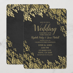 Invitation Feuilles or et noir Chalk Chic Mariage rustique