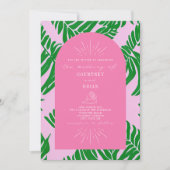 Invitation Feuilles Palm rose et vert Mariage de coquillage (Devant)
