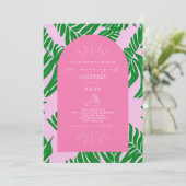 Invitation Feuilles Palm rose et vert Mariage de coquillage (Debout devant)