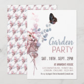 Invitation Feuilles papillons, élégante fête du jardin (Devant / Derrière)