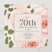 Invitation Feuilles rose pâle 70e anniversaire Femmes (Devant / Derrière)