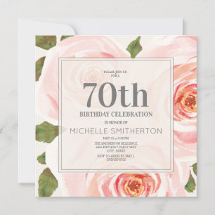 Invitation Feuilles rose pâle 70e anniversaire Femmes