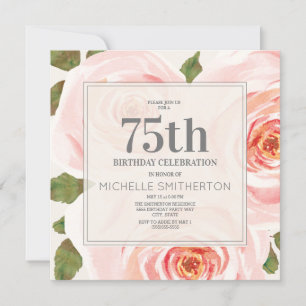 Invitation Feuilles rose pâle 75e anniversaire Femmes
