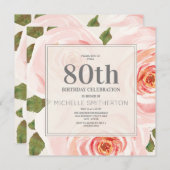 Invitation Feuilles rose pâle 80e anniversaire Femmes (Devant / Derrière)