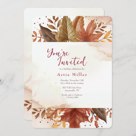 Invitation Feuilles Rustiques (Devant / Derrière)