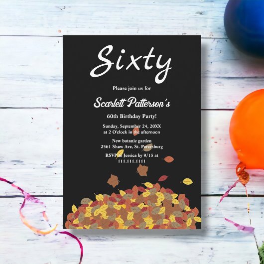 Invitation Feuilles Rustiques Noir et Blanc 60e anniversaire